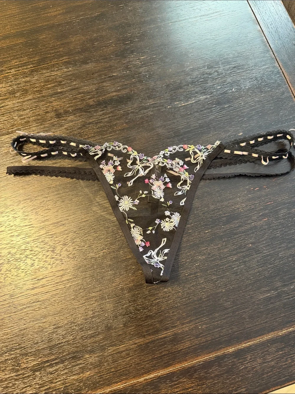 For Love And Lemons Black Floral Embroidered Lace Thong
